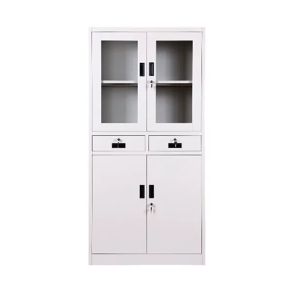 Swing Glass Door Metal Cabinet with Two Drawers